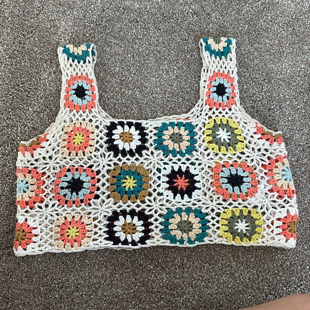 crocheted multi color crop top